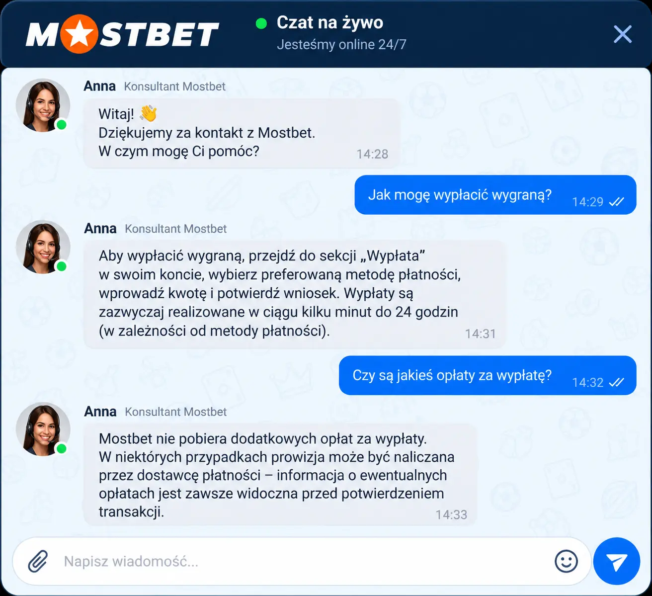 Czat na żywo Mostbet – rozmowa z konsultantem