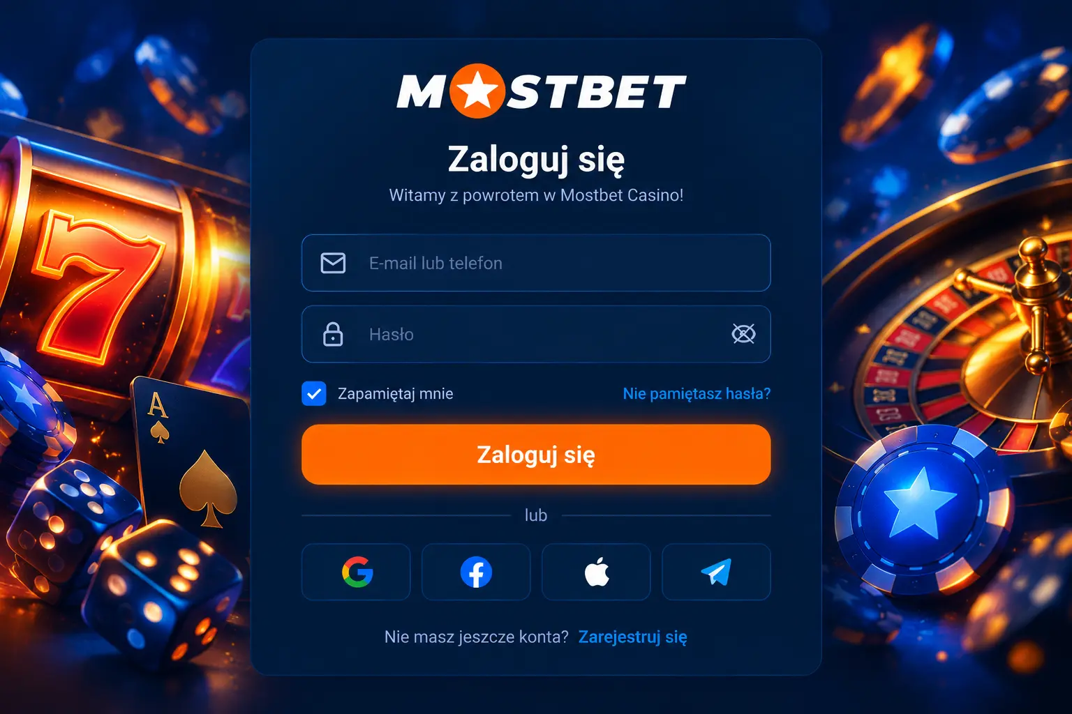 Formularz logowania Mostbet Casino